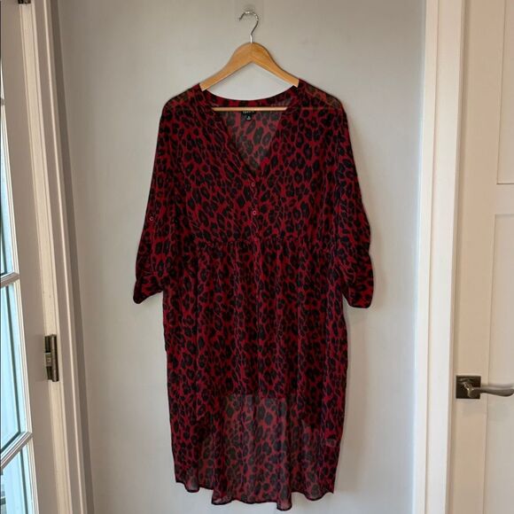 Torrid Plus Size Red Leopard Print Lexie Chiffon Hi-Low Tunic Top - Picture 2 of 8